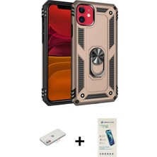 Cepte Toptan iPhone 11 Ahenk Klasik Koleksiyonu - Şeffaf Pasifik Cam Ekran Koruyucu + Pembe Renkli Kamera Lens Koruma Cam