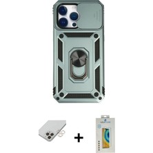 iPhone 14 Pro Max Ahenk Klasik - Siyah Polymer Nano Ekran Koruyucu + Gold Band Metal Kamera Lens