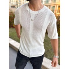 Elku Moda Tişört Örme Triko Tişört Nefes Alabilen Bisikletyaka Terletmez Oversize Bol Kesim Salaş T-Shirt