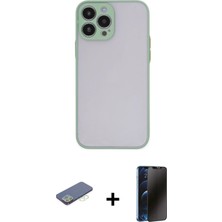 Cepte Toptan iPhone 13 Pro Max Ahenk Çizgi Serisi - Siyah 3D Antistatik Hayalet Cam Ekran Koruyucu + Yeşil Renkli Kamera Lens Koruma Cam