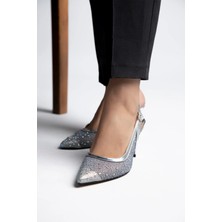 Stilbagshoes Odessa File Taş Detaylı Arka Açık  Kadın Abiye Ayakkabı Gümüş
