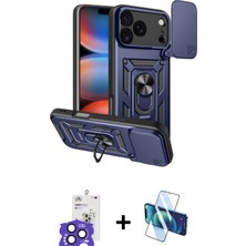 Cepte Toptan iPhone 17 Pro Max Ahenk Klasik - Siyah 3D Antistatik Seramik Nano Ekran Koruyucu + Lacivert Bilvis Titan Kamera Lens