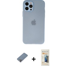Cepte Toptan iPhone 12 Pro Atlas Minimal Prime - Siyah 6d Mat Seramik Hayalet Nano Ekran Koruyucu + Gümüş Metal Kamera Lens Koruma Cam
