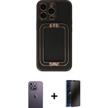 Cepte Toptan iPhone 13 Pro Max Kozmos Minimal Prime - Siyah 3D Antistatik Hayalet Cam Ekran Koruyucu + Beyaz Neon Fosforlu Kamera Lens