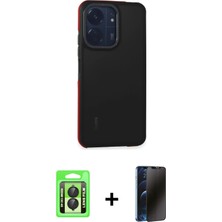 Cepte Toptan Redmi 13C Eksen Işık - Siyah 3D Antistatik Hayalet Cam Ekran Koruyucu + Siyah Raze Metal Kamera Lens