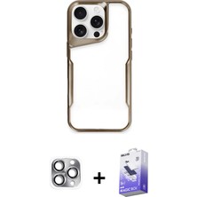 Cepte Toptan iPhone 16 Pro Max Akış Çizgi Koleksiyonu - Siyah Bilvis 5in1 5d Magic Hayalet Cam Ekran Koruyucu + Gri Pers Alüminyum Kamera Lens