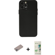 Cepte Toptan iPhone 12 Pro Max Atlas Minimal Prime - Siyah 20D Premium Cam Ekran Koruyucu + Sierra Blue Shine Kamera Lens Koruma Cam