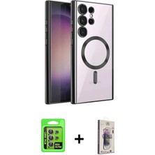 Cepte Toptan Galaxy S24 Ultra Nova Işık Özel Seri - Siyah Bilvis 3D Cam Ekran Koruyucu + Mor Raze Metal Kamera Lens