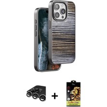 Cepte Toptan iPhone 15 Pro Atlas Minimal Özel Seri - Siyah Buffer Cam Ekran Koruyucu + Gümüş Raze Metal Kamera Lens