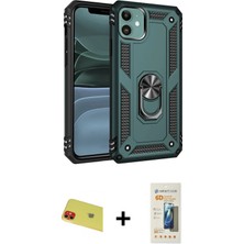 Cepte Toptan iPhone 11 Ahenk Klasik Koleksiyonu - Siyah 6d Mat Seramik Hayalet Nano Ekran Koruyucu + Kırmızı Rainbow Kamera Lens Koruma Cam