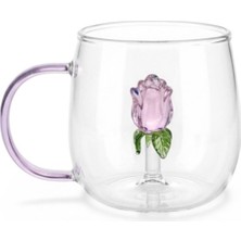 YNSK Figürlü Borosilikat Cam Kupa 350 ml - Renkli Kulplu Bardak - El Yapımı Cam Figürlü Sunum Kupası