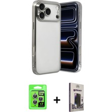 Cepte Toptan iPhone 17 Pro Vadi Minimal - Siyah Bilvis Hayalet Cam Ekran Koruyucu + Gümüş Raze Metal Kamera Lens