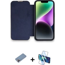 Cepte Toptan iPhone 13 Pro Max Siluet Minimal Serisi - Siyah 3D Antistatik Cam Ekran Koruyucu + Pembe Shine Kamera Lens Koruma Cam