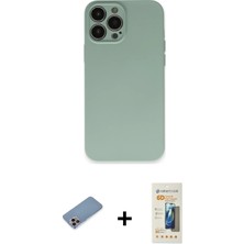 Cepte Toptan iPhone 13 Pro Max Ahenk Serisi - Siyah 6d Mat Seramik Hayalet Nano Ekran Koruyucu + Pembe Shine Kamera Lens Koruma Cam
