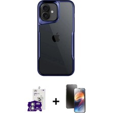 Cepte Toptan iPhone 16 Akış Çizgi Koleksiyonu - Siyah 3D Antistatik Mat Seramik Nano Ekran Koruyucu + Gümüş Bilvis Titan Kamera Lens
