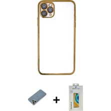 Cepte Toptan iPhone 11 Pro Max Vadi Minimal - Siyah Polymer Nano Ekran Koruyucu + Gold Metal Kamera Lens Koruma Cam