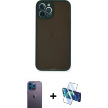 Cepte Toptan iPhone 12 Pro Ahenk Çizgi Serisi - Siyah 3D Antistatik Seramik Nano Ekran Koruyucu + Mavi Neon Fosforlu Kamera Lens