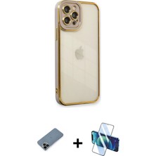 Cepte Toptan iPhone 12 Pro Çekirdek Klasik Serisi - Siyah 3D Antistatik Seramik Nano Ekran Koruyucu + Siyah Shine Kamera Lens Koruma Cam