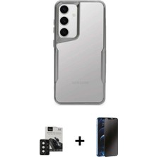 Galaxy S24 Akış Çizgi Koleksiyonu - Siyah 3D Antistatik Hayalet Cam Ekran Koruyucu + Siyah Pvd Metal Kamera Lens