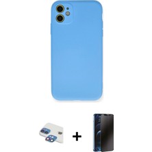 iPhone 11 Ahenk Serisi - Siyah 3D Antistatik Hayalet Cam Ekran Koruyucu + Gökkuşağı Pers Alüminyum Kamera Lens