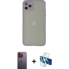 Cepte Toptan iPhone 12 Pro Max Ahenk Çizgi Serisi - Siyah 3D Antistatik Seramik Nano Ekran Koruyucu + Turuncu Neon Fosforlu Kamera Lens