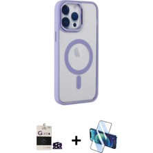 Cepte Toptan iPhone 14 Pro Max Yankı Işık Özel Seri - Siyah 3D Antistatik Cam Ekran Koruyucu + Derin Mor Bilvis Titan Kamera Lens