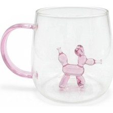 YNSK Figürlü Borosilikat Cam Kupa 350 ml - Renkli Kulplu Bardak - El Yapımı Cam Figürlü Sunum Kupası