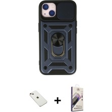 Cepte Toptan iPhone 14 Ahenk Klasik - Siyah Bilvis 3D Mat Cam Ekran Koruyucu + Pembe Diamond Kamera Lens