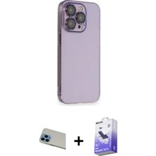 Cepte Toptan iPhone 13 Pro Max Siluet Minimal Özel Seri - Siyah Bilvis 5in1 5d Magic Hayalet Cam Ekran Koruyucu + Mavi Rainbow Kamera Lens Koruma Cam