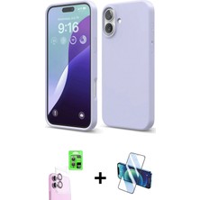 Cepte Toptan iPhone 16 Plus Ahenk Serisi - Siyah 3D Antistatik Cam Ekran Koruyucu + Pembe Raze Metal Kamera Lens