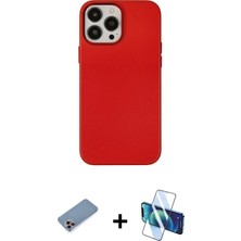 iPhone 13 Pro Max Çekirdek Çizgi - Siyah 3D Antistatik Cam Ekran Koruyucu + Pembe Shine Kamera Lens Koruma Cam