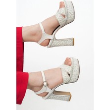 Stilbagshoes Melinda Inci Taş Detaylı Platform Kadın Abiye Ayakkabı Sedef
