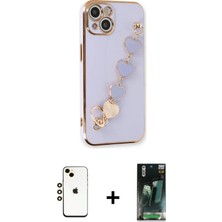 Cepte Toptan iPhone 14 Nova Işık Prime - Şeffaf 360 Full Body Arka Koruyucu + Gold Shine Kamera Lens