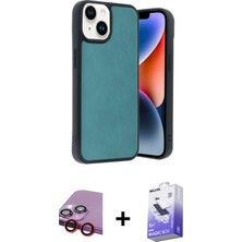 iPhone 14 Kıvılcım Işık Serisi - Siyah Bilvis 5in1 5d Magic Hayalet Cam Ekran Koruyucu + Kırmızı Raze Metal Kamera Lens