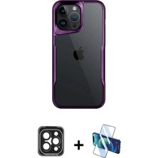 Cepte Toptan iPhone 15 Pro Max Akış Çizgi Koleksiyonu - Siyah 3D Antistatik Seramik Nano Ekran Koruyucu + Siyah Pvd Metal Kamera Lens