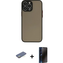 Cepte Toptan iPhone 13 Pro Max Ahenk Çizgi Serisi - Siyah 3D Antistatik Hayalet Cam Ekran Koruyucu + Yeşil Renkli Kamera Lens Koruma Cam