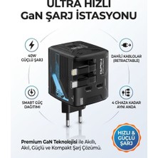 Matechno 40W Gan Hızlı Şarj Adaptörü Dahili Lightning ve Type-C Kablolu Şarj Başlığı 2xusb-C PD40W Şarj Aleti