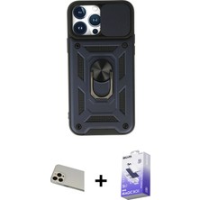 Cepte Toptan iPhone 13 Pro Max Ahenk Klasik - Siyah Bilvis 5in1 5d Magic Hayalet Cam Ekran Koruyucu + Rose Gold Rainbow Kamera Lens Koruma Cam