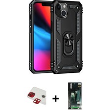 Cepte Toptan iPhone 13 Ahenk Klasik Koleksiyonu - Şeffaf 360 Full Body Arka Koruyucu + Kırmızı Pers Alüminyum Kamera Lens