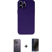 Cepte Toptan iPhone 13 Pro Max Ahenk Serisi - Siyah 3D Antistatik Hayalet Cam Ekran Koruyucu + Beyaz Neon Fosforlu Kamera Lens