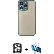 Cepte Toptan iPhone 15 Pro Max Ahenk Çizgi Serisi - Siyah 3D Antistatik Seramik Nano Ekran Koruyucu + Gri Pvd Metal Kamera Lens