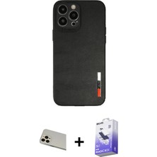 iPhone 13 Pro Max Doruk Asil Koleksiyonu - Siyah Bilvis 5in1 5d Magic Hayalet Cam Ekran Koruyucu + Rose Gold Rainbow Kamera Lens Koruma Cam