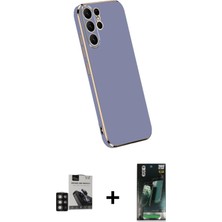 Cepte Toptan Galaxy S24 Ultra Yankı Serisi - Siyah 360 Mat Full Body Arka Koruyucu + Derin Mor Pvd Metal Kamera Lens