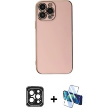 Cepte Toptan iPhone 15 Pro Max Yankı Serisi - Siyah 3D Antistatik Cam Ekran Koruyucu + Siyah Pvd Metal Kamera Lens