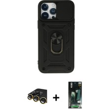 iPhone 13 Pro Max Ahenk Klasik - Şeffaf 360 Full Body Arka Koruyucu + Gold Raze Metal Kamera Lens