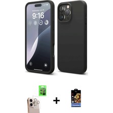 Cepte Toptan iPhone 16 Pro Max Ahenk Serisi - Siyah Buffer Hayalet Cam Ekran Koruyucu + Natural Grey Raze Metal Kamera Lens