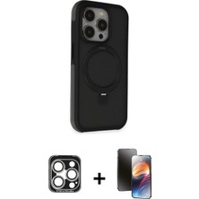 Cepte Toptan iPhone 15 Pro Max Ahenk Yansıma Özel Seri - Siyah 3D Antistatik Mat Seramik Nano Ekran Koruyucu + Gümüş Pvd Metal Kamera Lens
