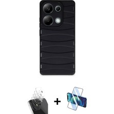 Cepte Toptan Redmi Note 13 Pro 4g Doruk Form Serisi - Siyah 3D Antistatik Cam Ekran Koruyucu + Şeffaf Kamera Lens Koruma Cam