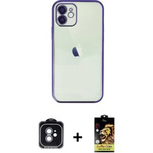 Cepte Toptan iPhone 11 Vadi Minimal - Siyah Buffer Cam Ekran Koruyucu + Mavi Pvd Metal Kamera Lens