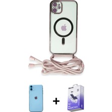 Cepte Toptan iPhone 11 Eksen Özel Seri - Siyah Bilvis 5in1 5d Magic Hayalet Cam Ekran Koruyucu + Mavi Neon Fosforlu Kamera Lens